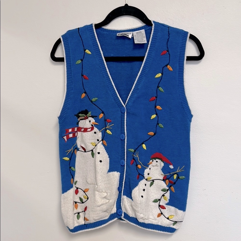 Capacity Vintage Holiday Snowman Embroidery Button Up Womens Size M Sweater Vest